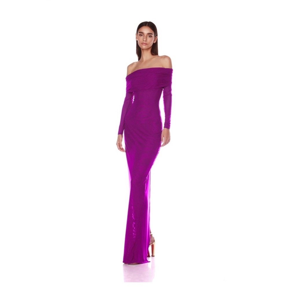 Bronx and Banco Monica Off The Shoulder Gown in Fuchsia - Picture 2 of 5